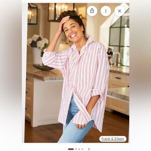 Frank & Eileen Cranberry and White Striped Button-Down Shirt